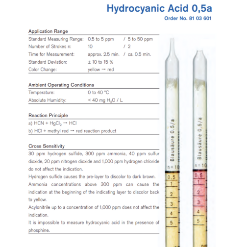Draeger Tube Hydrocyanic Acid 0.5/a 8103601 Specifications HAZMAT Resource