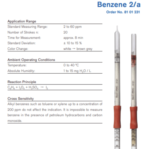 Draeger Tube Benzene 2/a 8101231 Specifications HAZMAT Resource