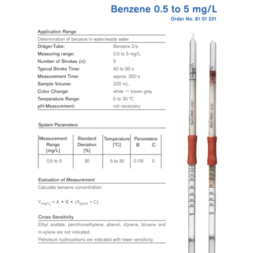 Draeger Tube Benzene 2/a 8101231 Specifications HAZMAT Resource