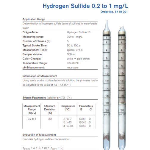 Draeger Tube Hydrogen Sulfide 1/c 6719001 Specifications HAZMAT Resource
