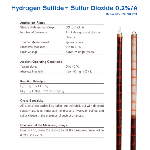 Draeger Tube Hydrogen Sulfide + Sulfur Dioxide 0.2%/a CH28201 Specifications HAZMAT Resource