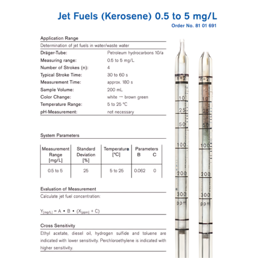 Draeger Jet Fuels (Kerosene) 0.5 to 5 mg/L Tubes 8101691 Specifications HAZMAT Resource
