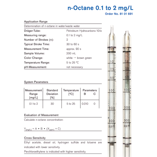 Draeger n-Octane 0.1 to 2 mg/L Tubes 8101691 Specifications HAZMAT Resource
