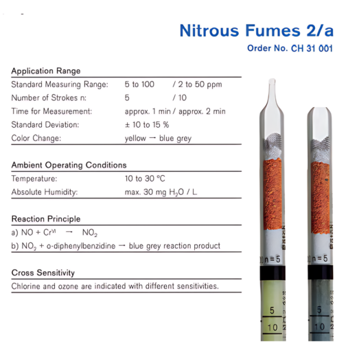 Draeger Tube Nitrous Fumes 2/a CH31001 Specifications HAZMAT Resource