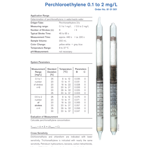 Draeger Tube Perchloroethylene 2/a 8101501 Specifications HAZMAT Resource