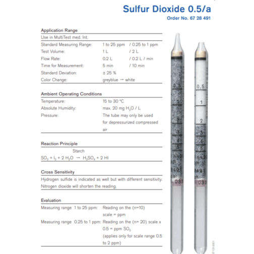Draeger Tube Sulfur Dioxide 0.5/a 6728491 Specifications HAZMAT Resource