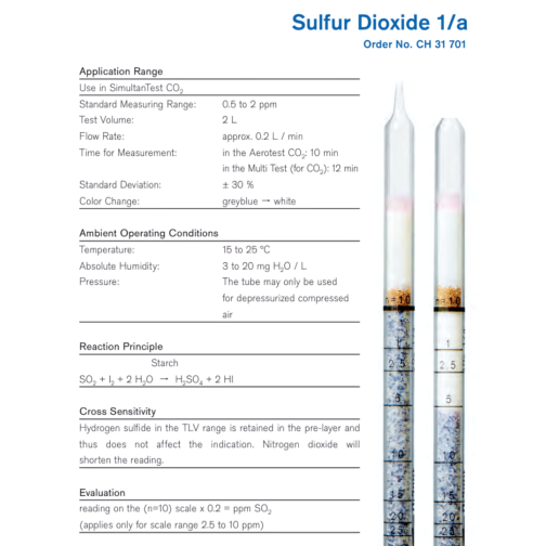 Draeger Tube Sulfur Dioxide 1/a CH31701 Specifications HAZMAT Resource
