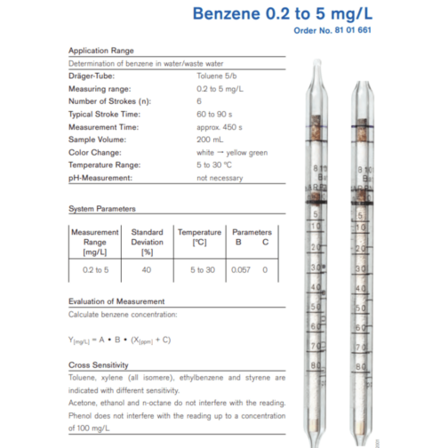 Benzene 0.2 to 5 mg/L 8101661 Specifications HAZMAT Resource
