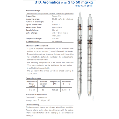 BTX Aromatics in soil 2 to 50 mg/kg 8101661 Specifications HAZMAT Resource