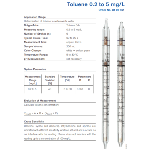 Draeger Tube Toluene 0.2 to 5 mg/L 8101661 Specifications HAZMAT Resource