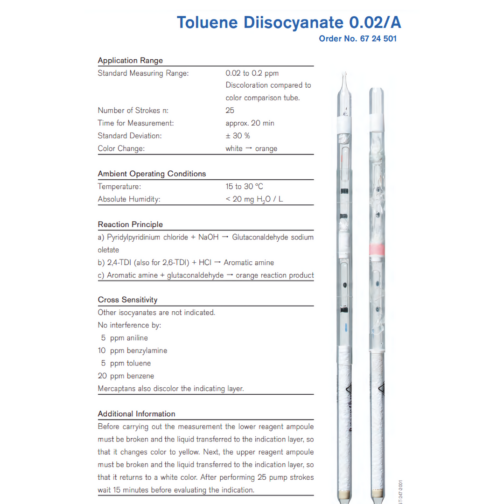 Draeger Tube Toluene Diisocyanate 0.02/a 6724501 Specifications HAZMAT Resource