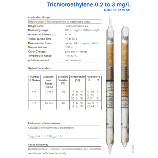 Draeger Tube Trichlorethylene 2/a 6728541 Specifications HAZMAT Resource