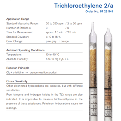 Draeger Tube Trichlorethylene 2/a 6728541 Specifications HAZMAT Resource
