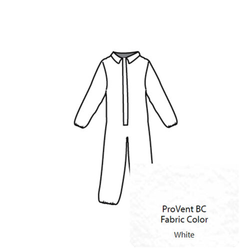 ProVent Berry Compliant Coverall. Collar, Front Entry Zipper, Elastic Wrists and Ankles. Serged Seams.