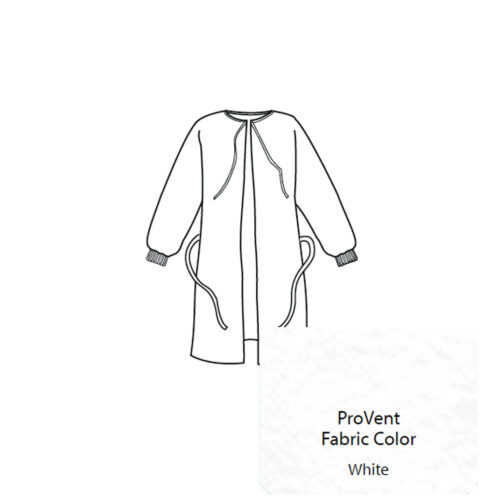 ProVent Wrap-Around Gown. Tie Closure at Neck and Waist, Knit Cuffs, Non-Sterile. Serged Seams.