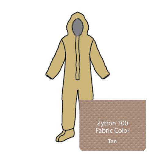 zytron 300 coveralls hood boots zipper front longneck respirator fit closure with double storm flaps with hook and loop fasteners elastic wrists face opening hazmat resource