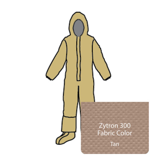 Zytron 300 Coverall Attached Hood with Elastic Face Opening, Front Entry Zipper with LongNeck Respirator-Fit Closure, Double Storm Flaps with Hook & Loop Closure, Elastic Wrists and Attached Sock Booties with Splash Guards Heat Sealed Taped Seams kappler hazmat resource