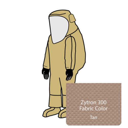 Zytron 300 NFPA Certified 1992 Splash Protective Total Encapsulating Suit. Front Entry Zipper, Double Storm Flaps with Hook & Loop Closure, Expanded View AntiFog Visor System, Expanded Back, Permanently Attached Neoprene Gloves, Sock Booties with Splash Guards and 2 Exhaust Valves. Heat Sealed/Taped Seams.