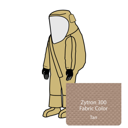 Zytron 300 NFPA Certified 1992 Splash Protective Total Encapsulating Suit. Rear Entry Zipper, Double Storm Flaps with Hook & Loop Closure, Expanded View AntiFog Visor System, Expanded Back, Permanently Attached Neoprene Gloves, Sock Booties with Splash Guards and 2 Exhaust Valves. Heat Sealed/Taped Seams.