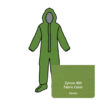 Zytron 400 Coverall. Hood with Elastic Face Opening, Front Entry Zipper with LongNeck™ Respirator-Fit Closure, Double Storm Flaps with Hook & Loop Closure, Elastic Wrists and Attached Shoe/Boot Cover. Heat Sealed/Taped Seams.