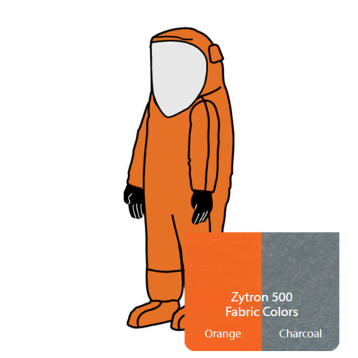 Zytron 500 Vapor Total Encapsulating Suit. Rear Entry AquaSeal® Gas-Tight Zipper, Double Storm Flaps with Hook & Loop Closure, Expanded View AntiFog Visor System, Expanded or Flat Back, Attached Field Replaceable Butyl Gloves, Attached Sock Booties with Splash Guards and 2 Exhaust Valves. Heat Sealed/Taped Seams.