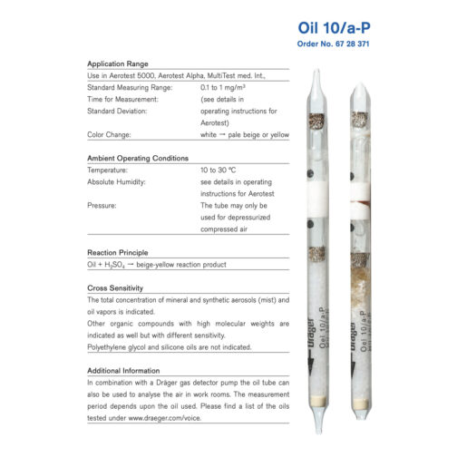Draeger Oil 10/a-P tubes - 6728371 Specifications HAZMAT Resource