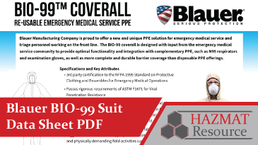 Blauer BIO-99 Suit Data Sheet PDF Hazmat Resource