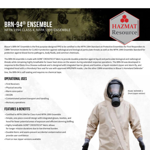 Blauer NFPA PPE Suit BRN-94 Ensemble Hazmat Resource