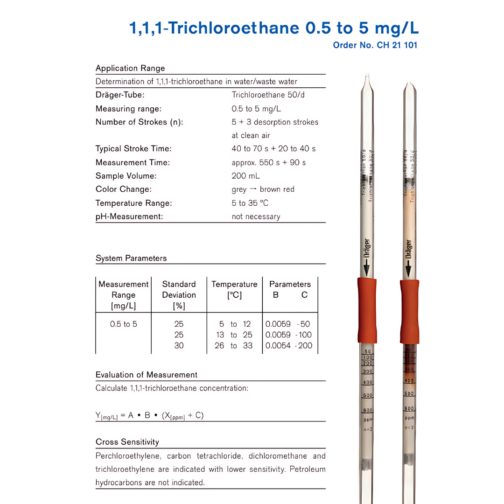 Draeger Trichloroethane 0.5 to 5 mg/L Tubes CH21101 Specifications HAZMAT Resource
